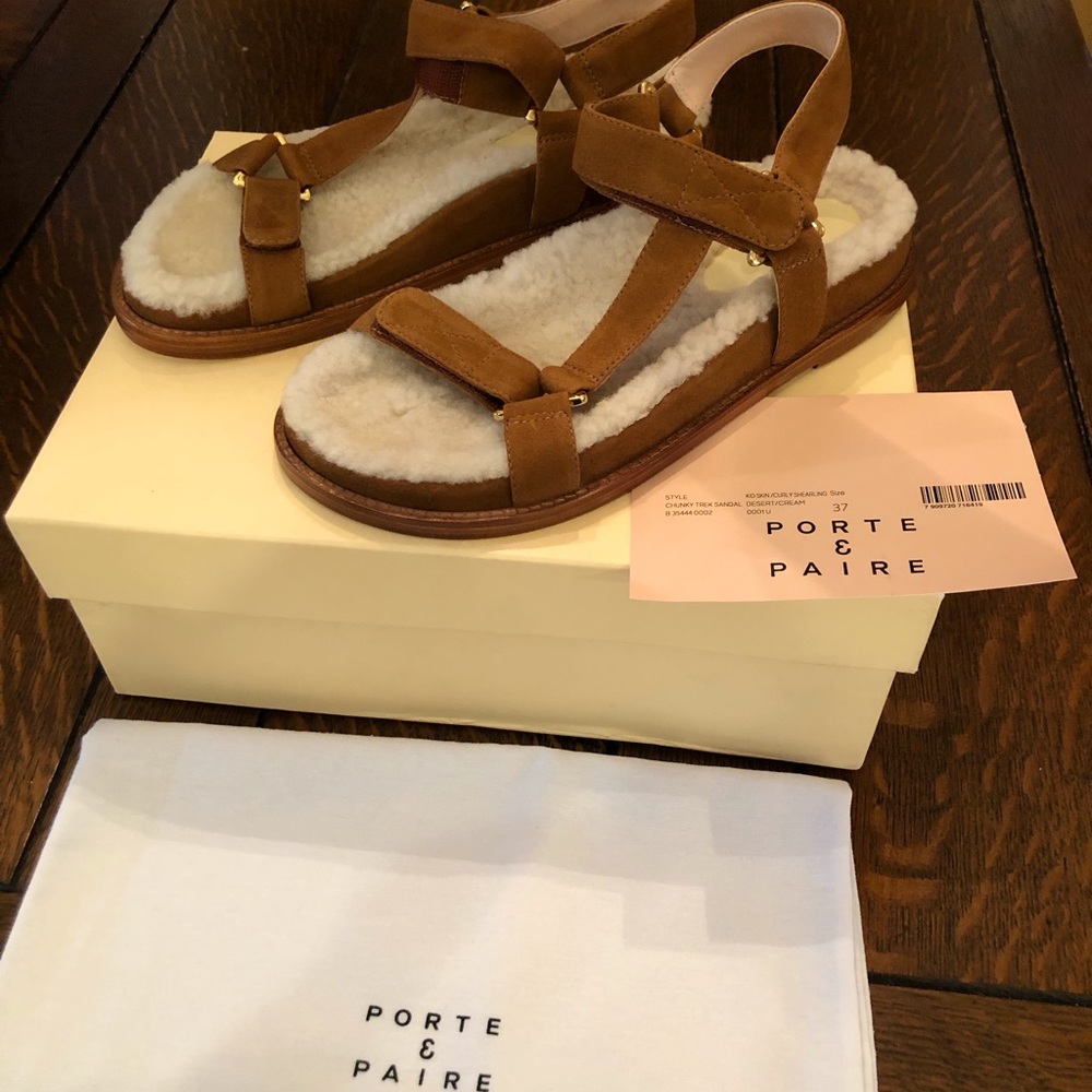Porte & Paire Shearling Lined Suede Sandals